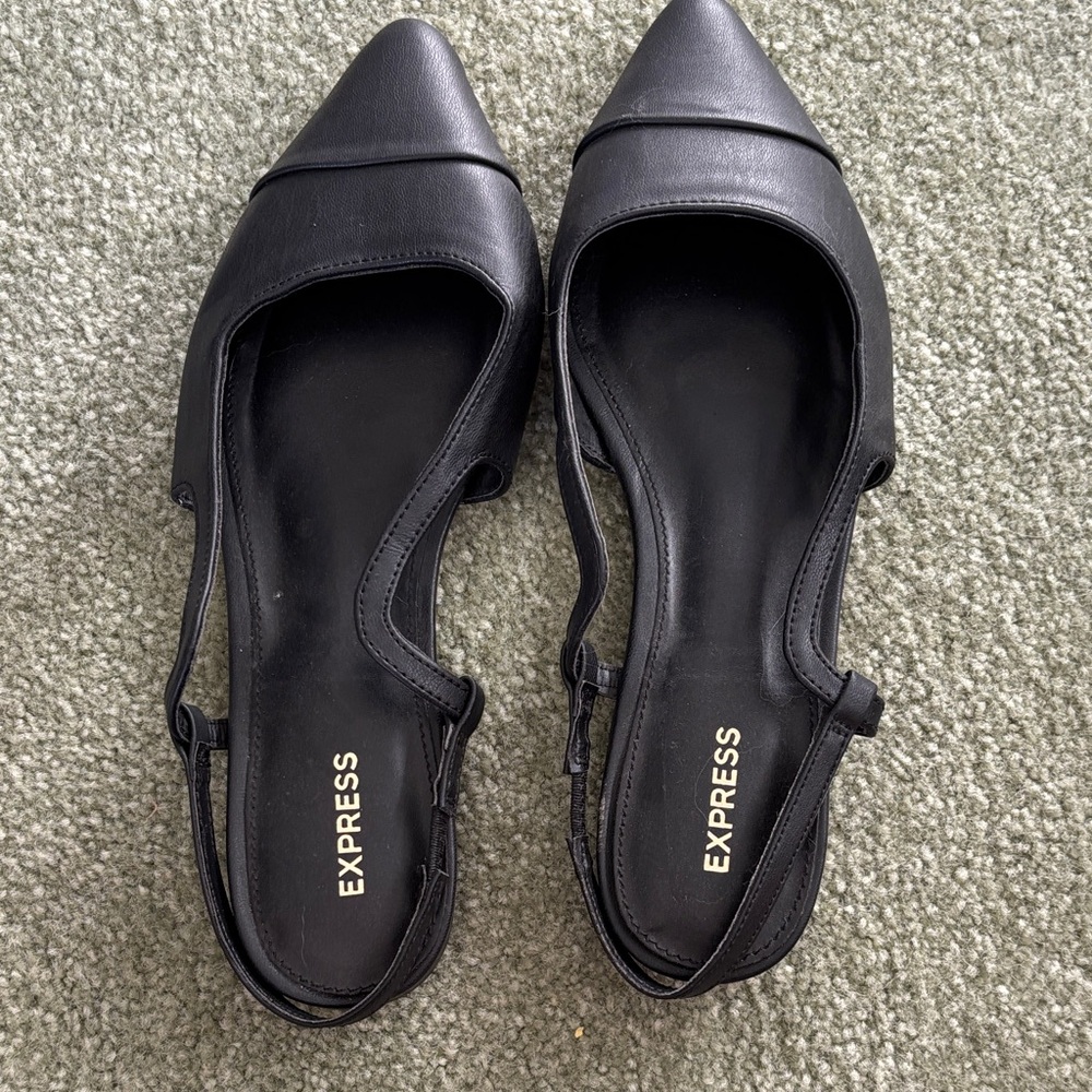 Express Black Pointed Slingback Flats with Thin Strap